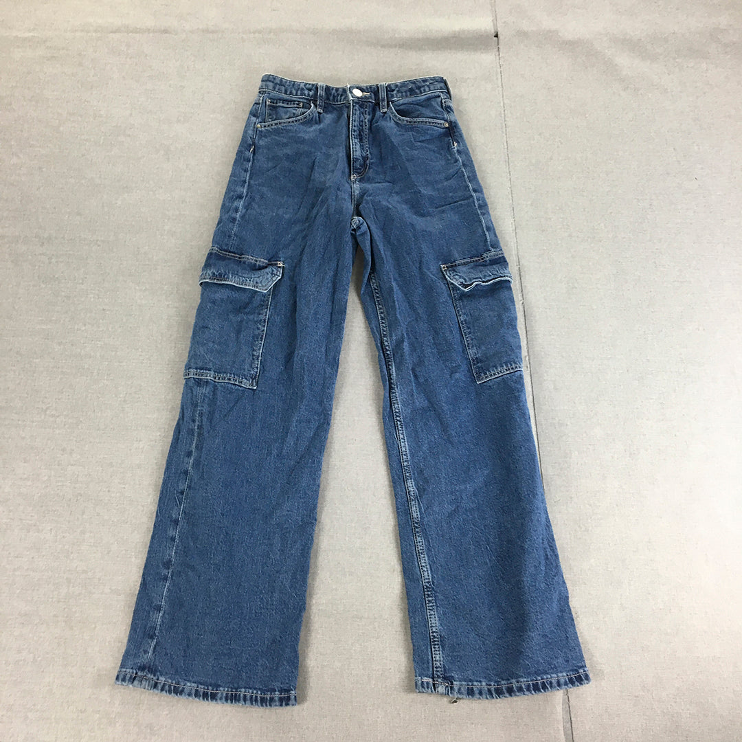 H&M Kids Girls Cargo Jeans Size 11 - 12 Years Blue Pockets Wide-Leg Denim