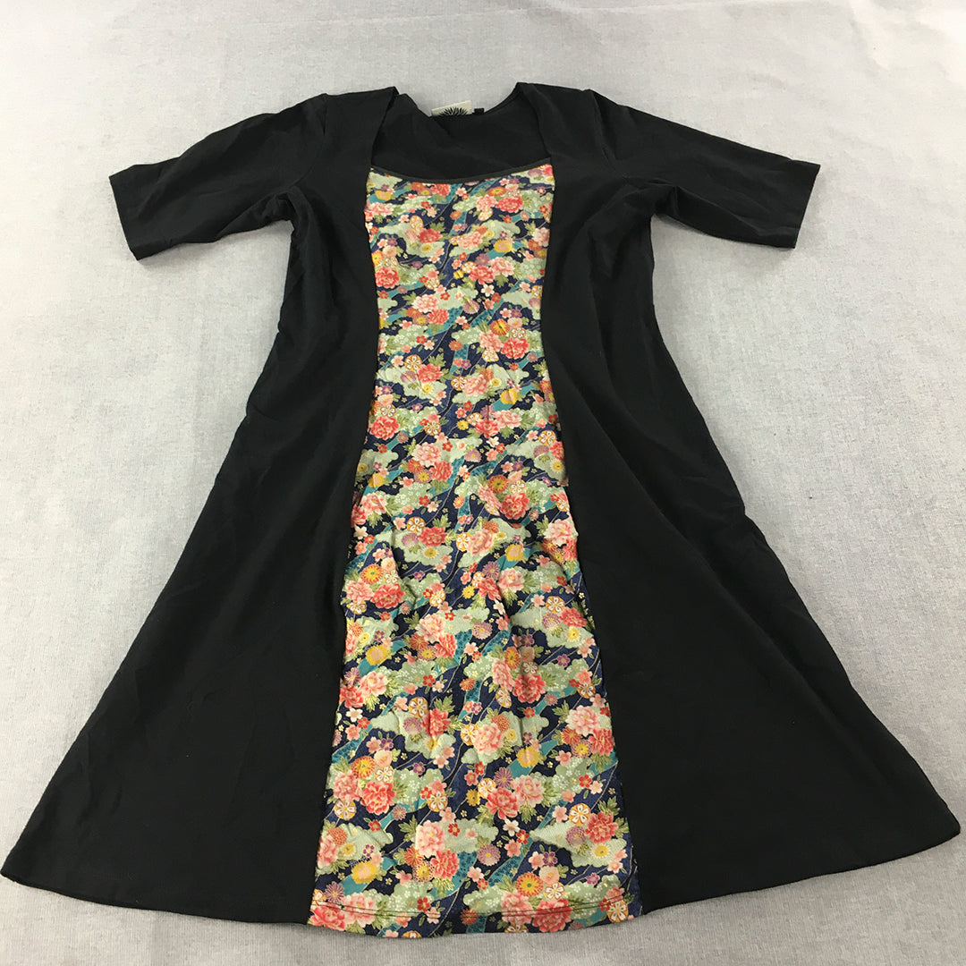 Gwyllem Womens Dress Size 18 Black Floral Fit Flare Mini Hand Made In Australia