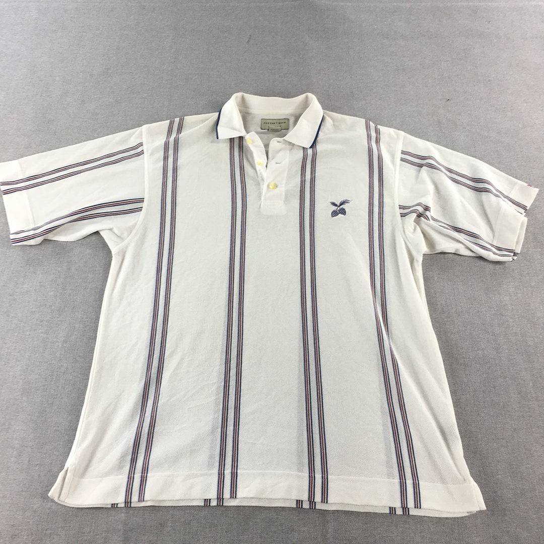 Cutter & Buck Mens Polo Shirt Size M White Striped Collared Logo Rugby