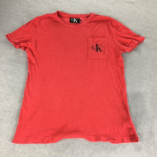 Calvin Klein Jeans Mens T-Shirt Size M Red Logo Pocket Tee