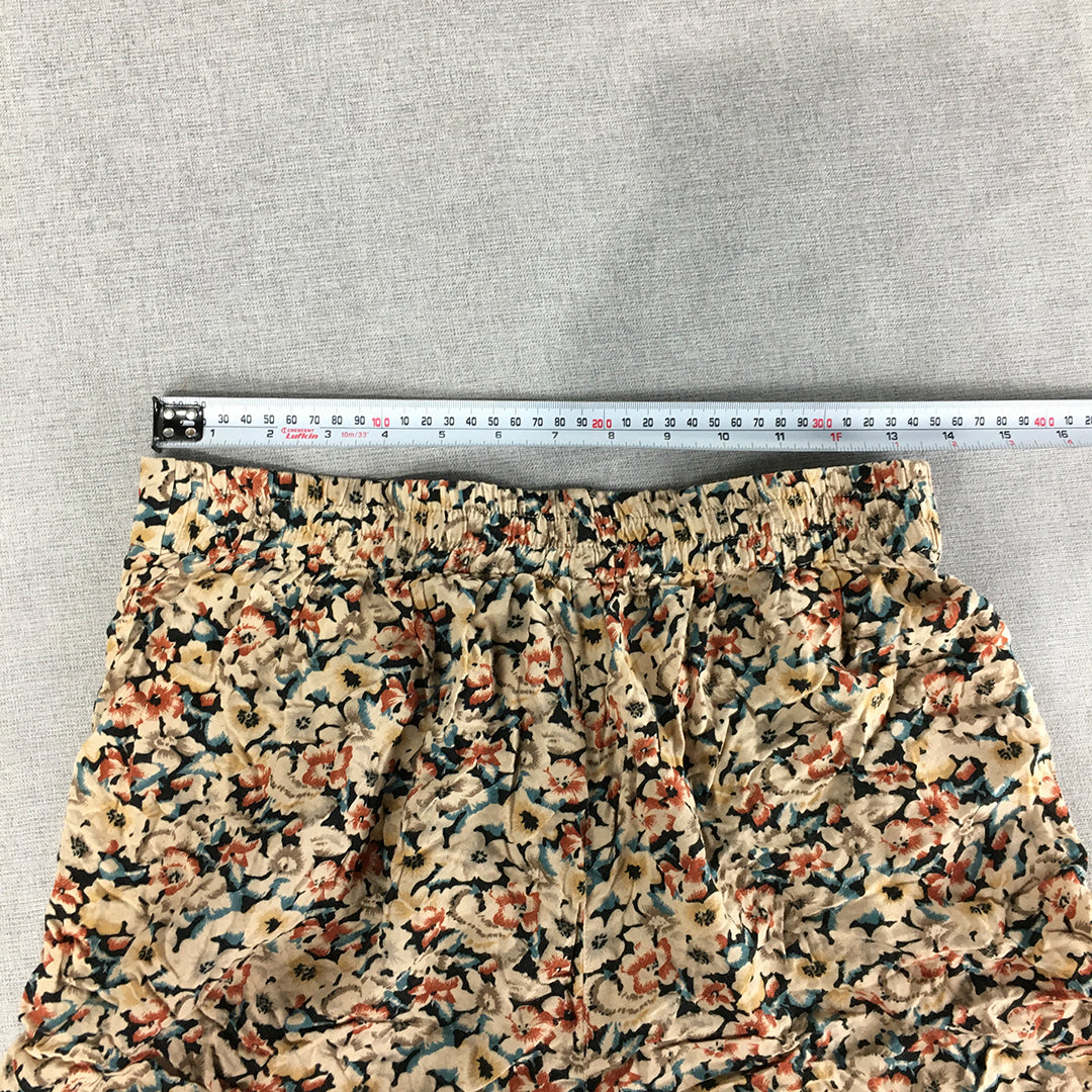 Miss Shop Womens Shorts Size 10 Brown Floral Elastic Waist Pockets