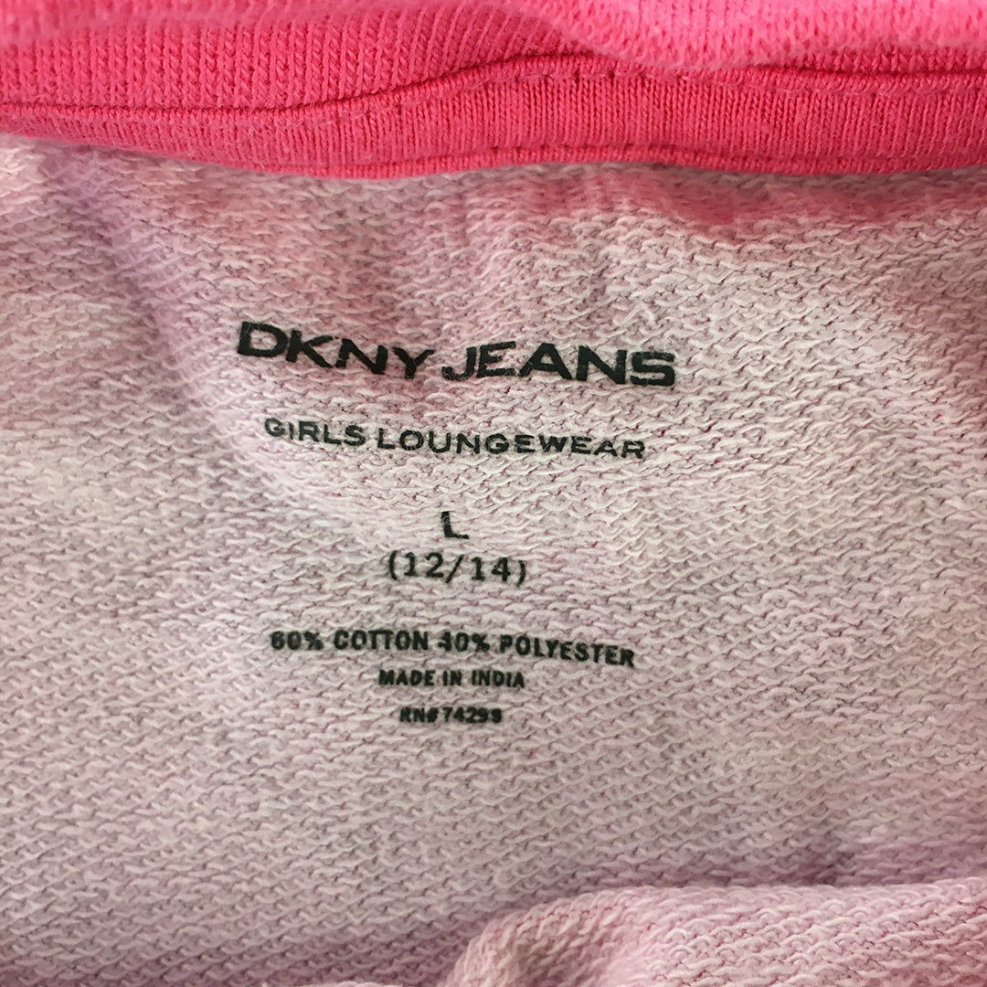 DKNY Kids Girls T-Shirt Size L (12 - 14 Years) Pink Star Logo Pattern