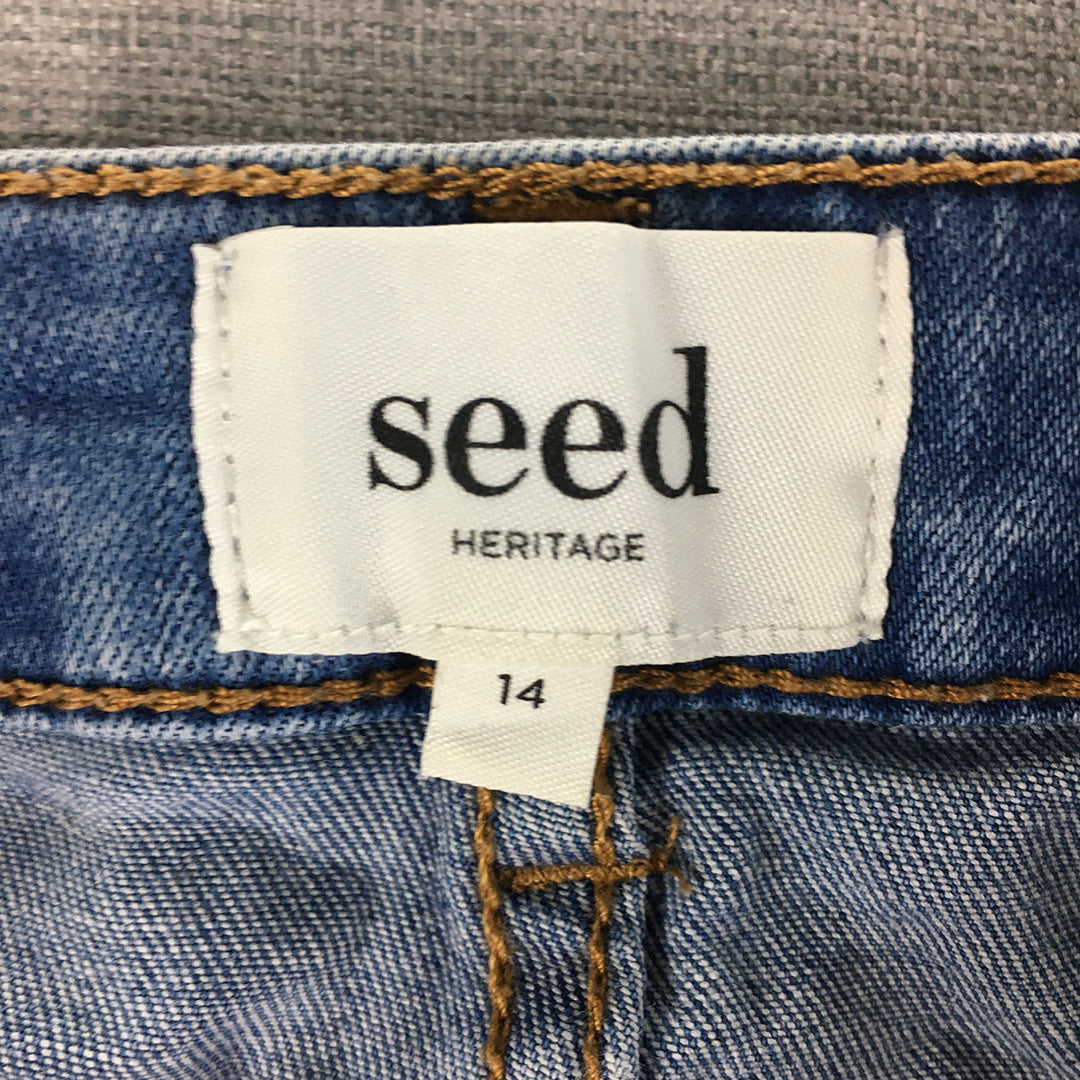 Seed Heritage Womens Denim Mini Skirt Size 14 Blue Light Wash Raw Hem