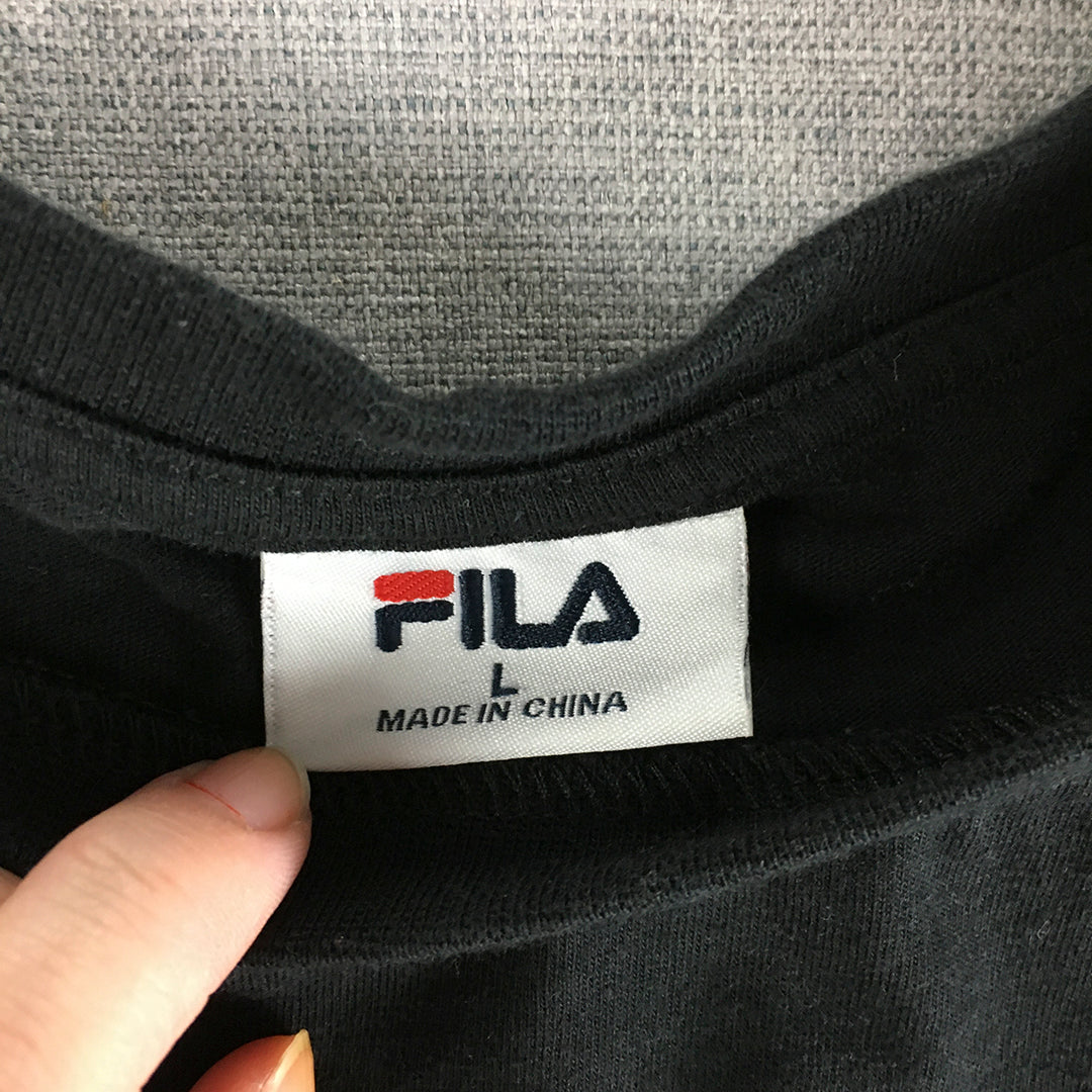 FILA Womens Cropped Top Size L Black Big Logo Short Sleeve T-Shirt