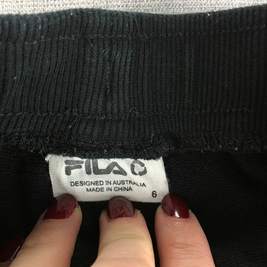 FILA Kids Boys Shorts Size 6 Black Logo Taping Pockets Drawstring