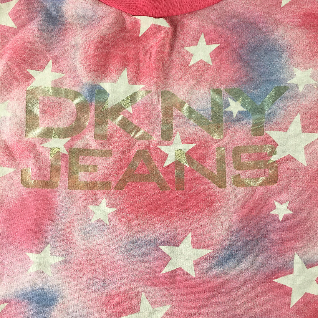 DKNY Kids Girls T-Shirt Size L (12 - 14 Years) Pink Star Logo Pattern