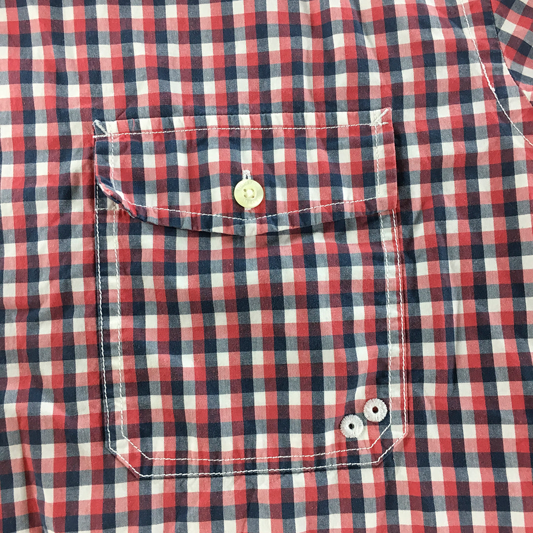 Nautica Mens Shirt Size XL Red Blue White Checkered Short Sleeve Button-Up