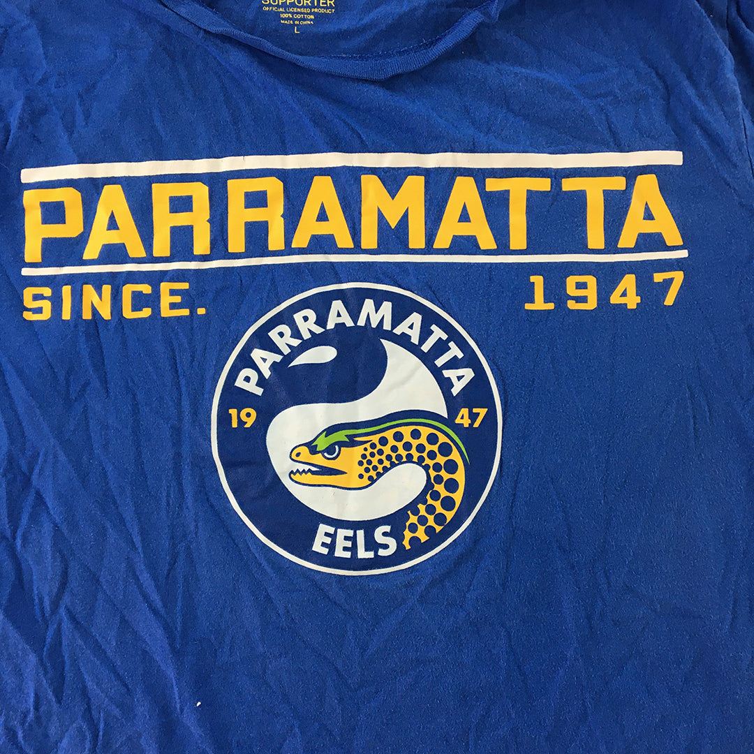 Parramatta Eels Mens T-Shirt Size L Blue NRL Rugby League Short Sleeve Tee