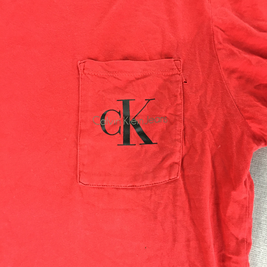 Calvin Klein Jeans Mens T-Shirt Size M Red Logo Pocket Tee