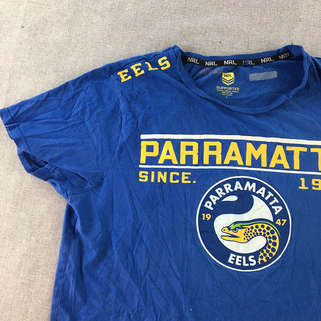 Parramatta Eels Mens T-Shirt Size L Blue NRL Rugby League Short Sleeve Tee