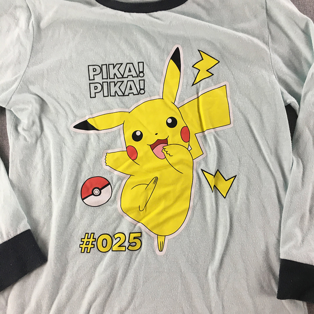 Pokemon Kids Boys Shirt Size 7 Blue Long Sleeve Pikachu Top