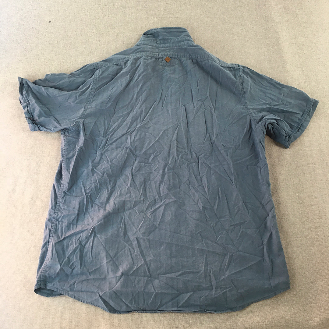 Kathmandu Enact Mens Shirt Size L Blue Short Sleeve Button-Up Collared Pocket