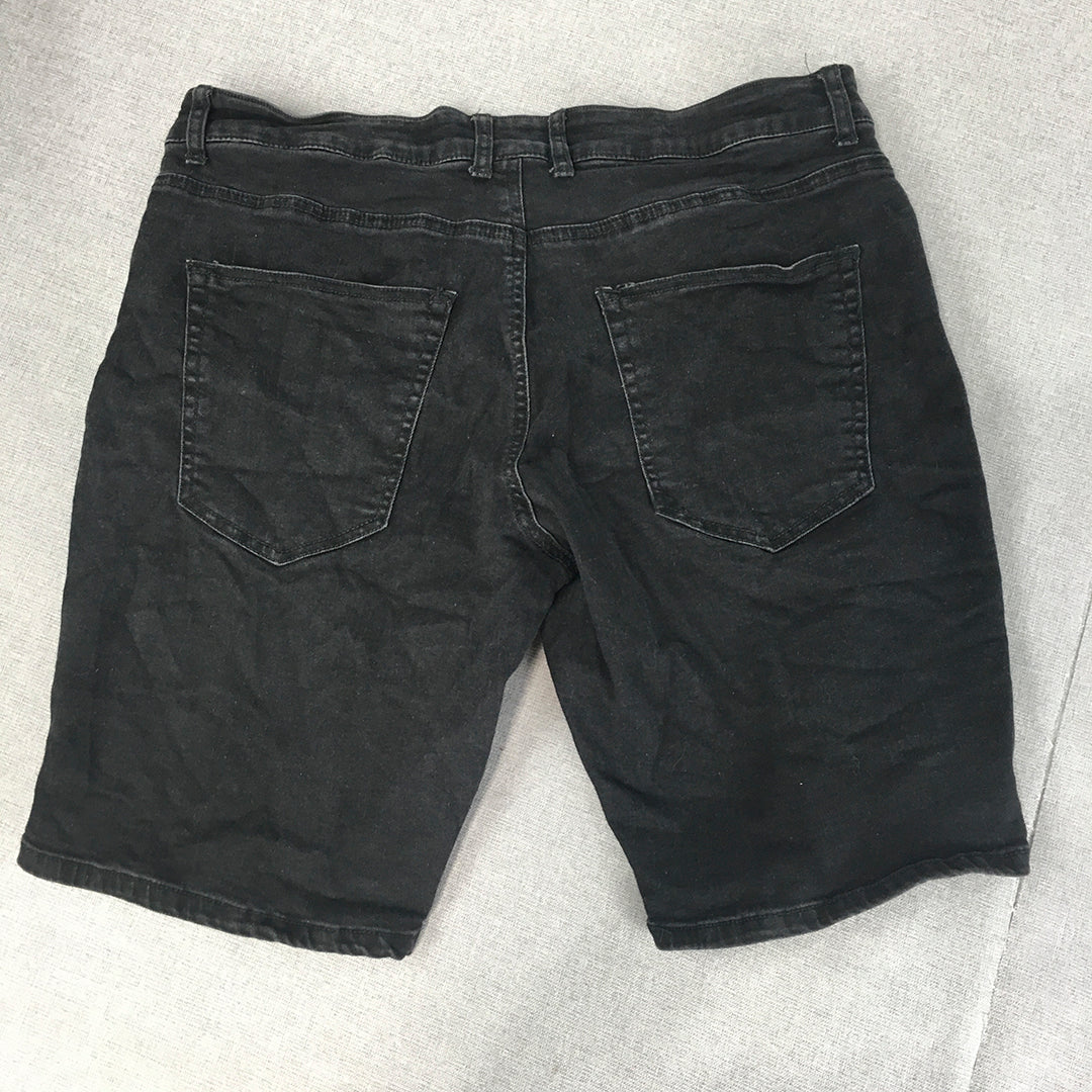 Lucid Apparel Mens Denim Shorts Size XL Slim Fit Black Ripped