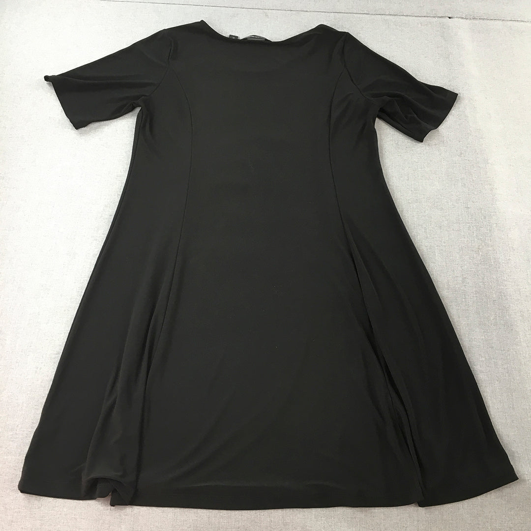 Nina Leonard Womens A-Line Dress Size XL Black Stretch Fabric Midi