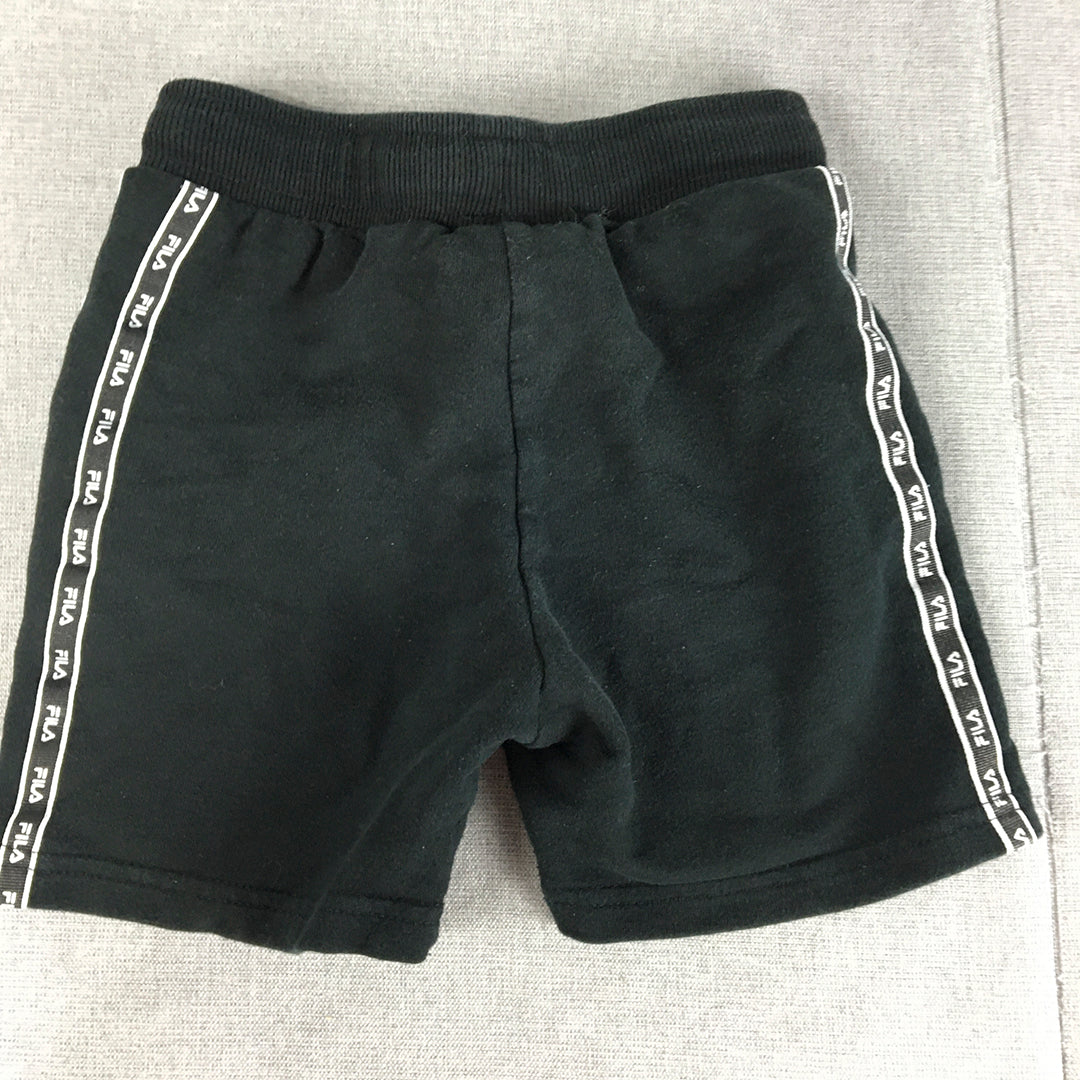 FILA Kids Boys Shorts Size 6 Black Logo Taping Pockets Drawstring