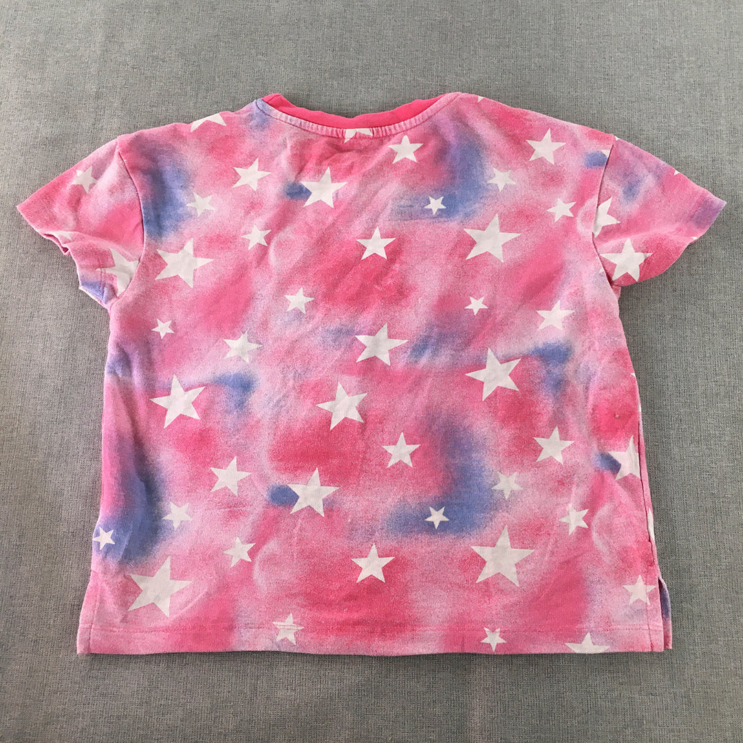 DKNY Kids Girls T-Shirt Size L (12 - 14 Years) Pink Star Logo Pattern