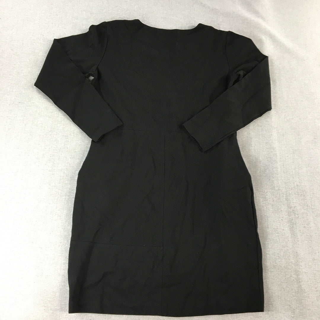 Colour Code Womens Shift Dress Size 12 Black Mini V-Neck Pockets