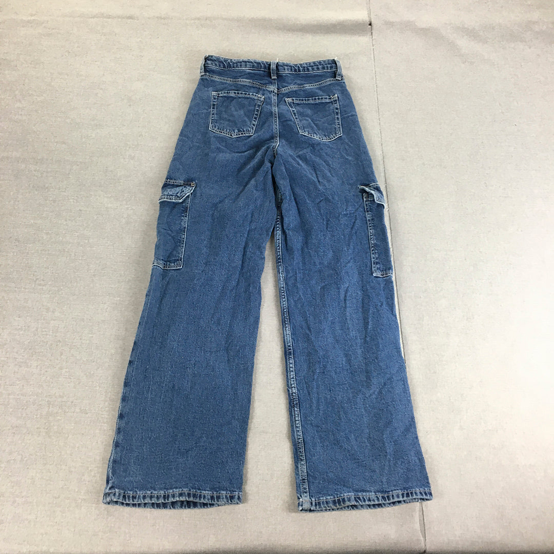 H&M Kids Girls Cargo Jeans Size 11 - 12 Years Blue Pockets Wide-Leg Denim