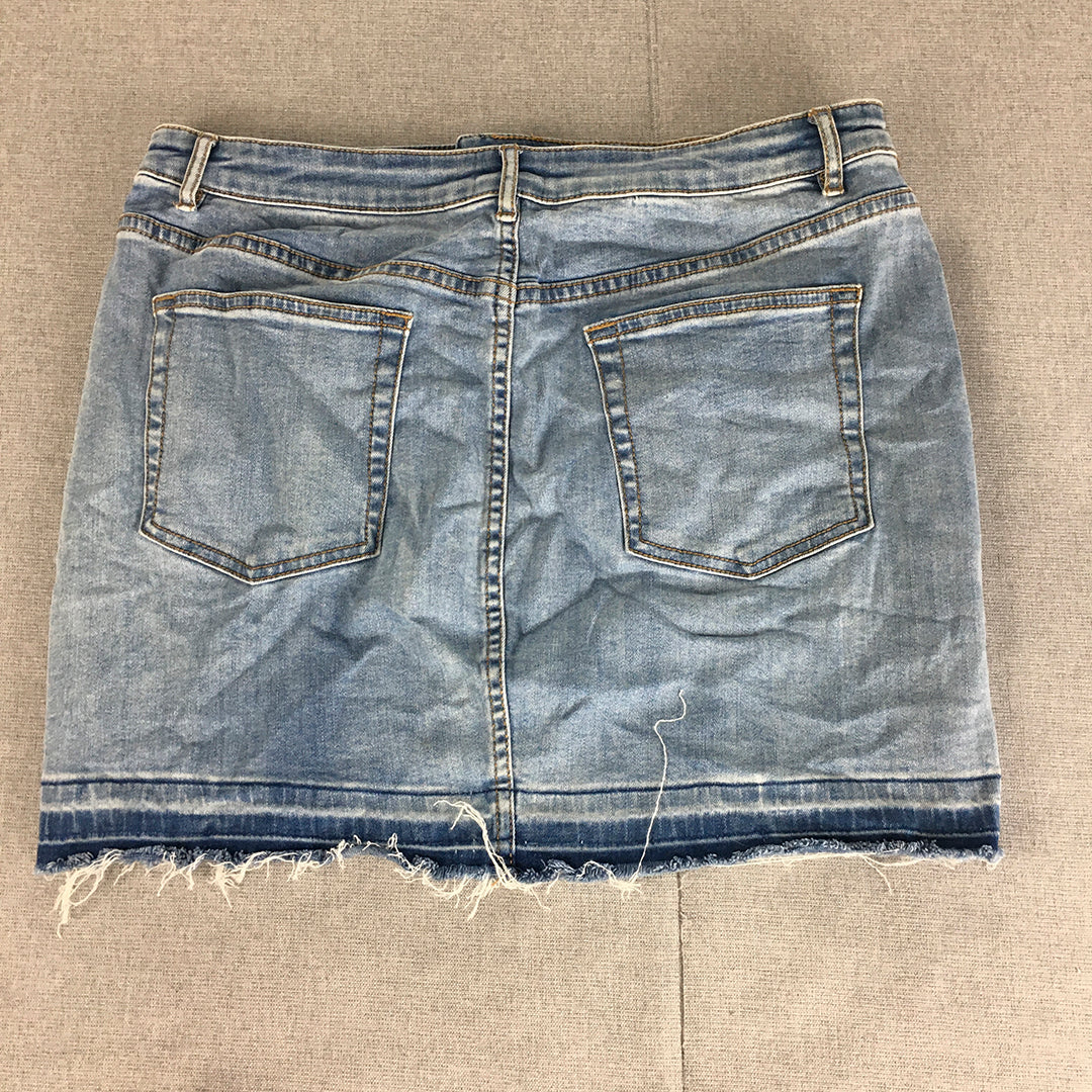 Seed Heritage Womens Denim Mini Skirt Size 14 Blue Light Wash Raw Hem