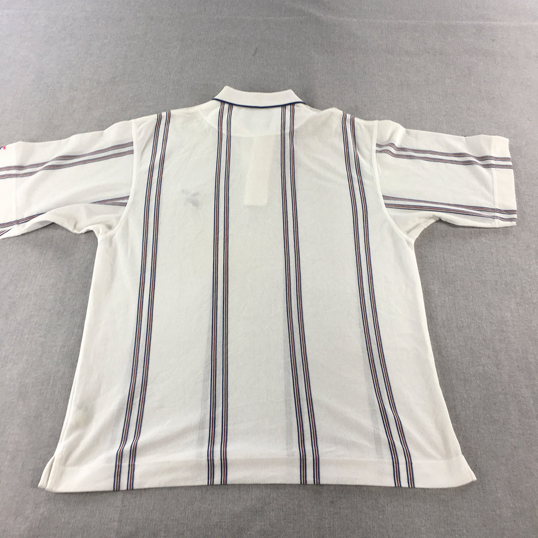 Cutter & Buck Mens Polo Shirt Size M White Striped Collared Logo Rugby