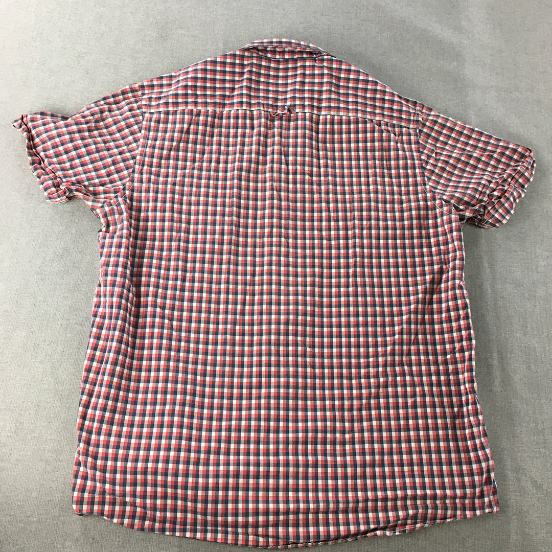 Nautica Mens Shirt Size XL Red Blue White Checkered Short Sleeve Button-Up