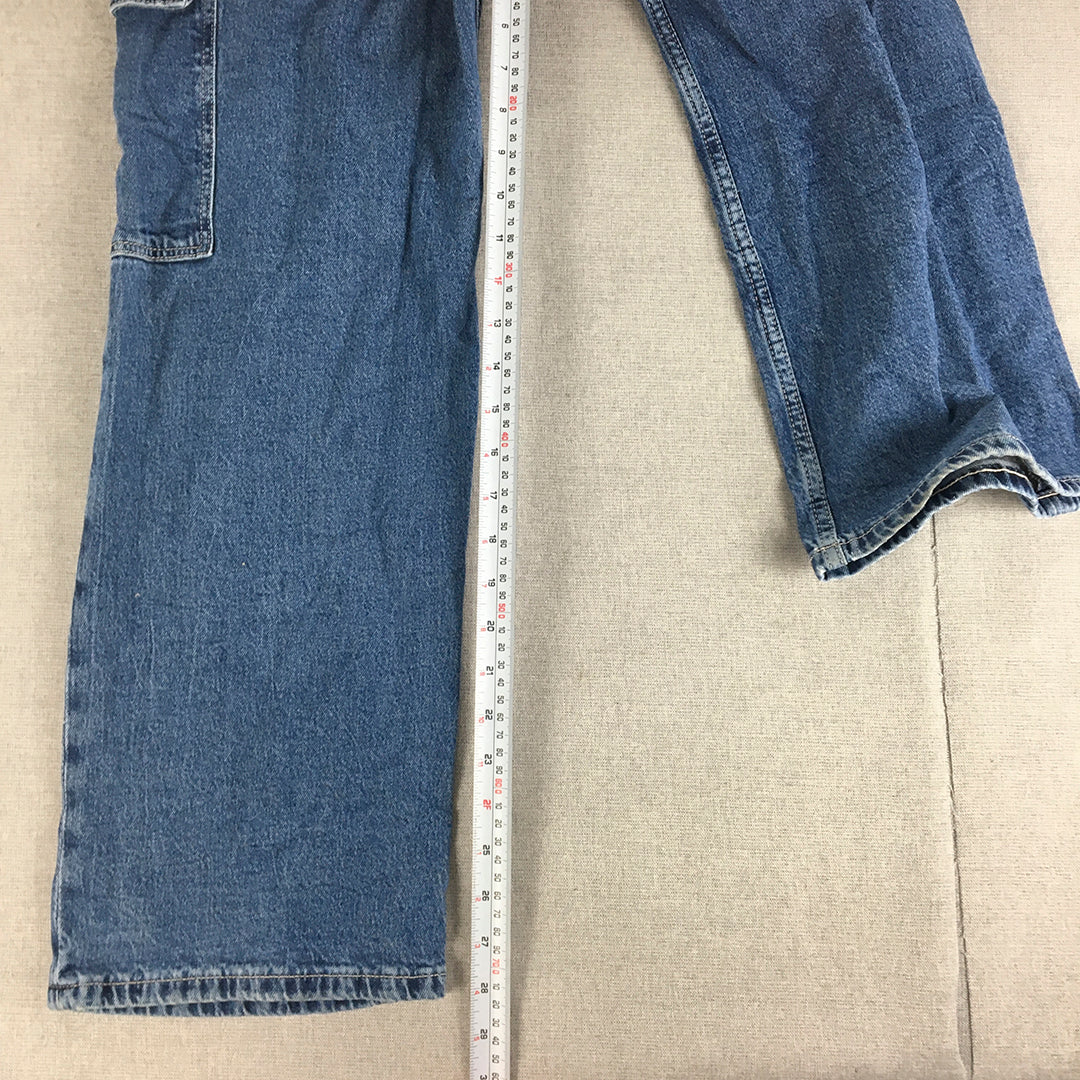 H&M Kids Girls Cargo Jeans Size 11 - 12 Years Blue Pockets Wide-Leg Denim