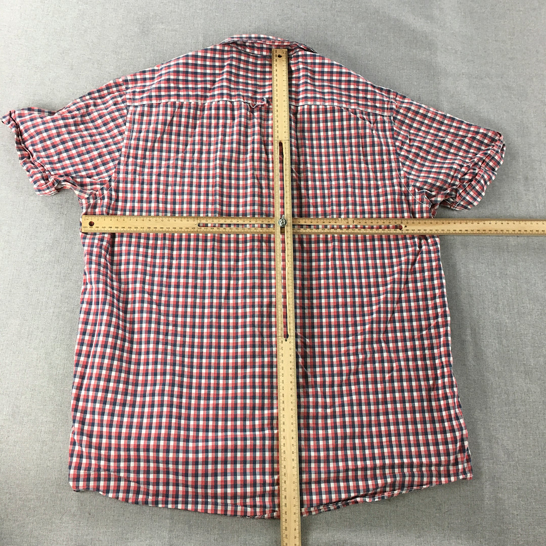 Nautica Mens Shirt Size XL Red Blue White Checkered Short Sleeve Button-Up