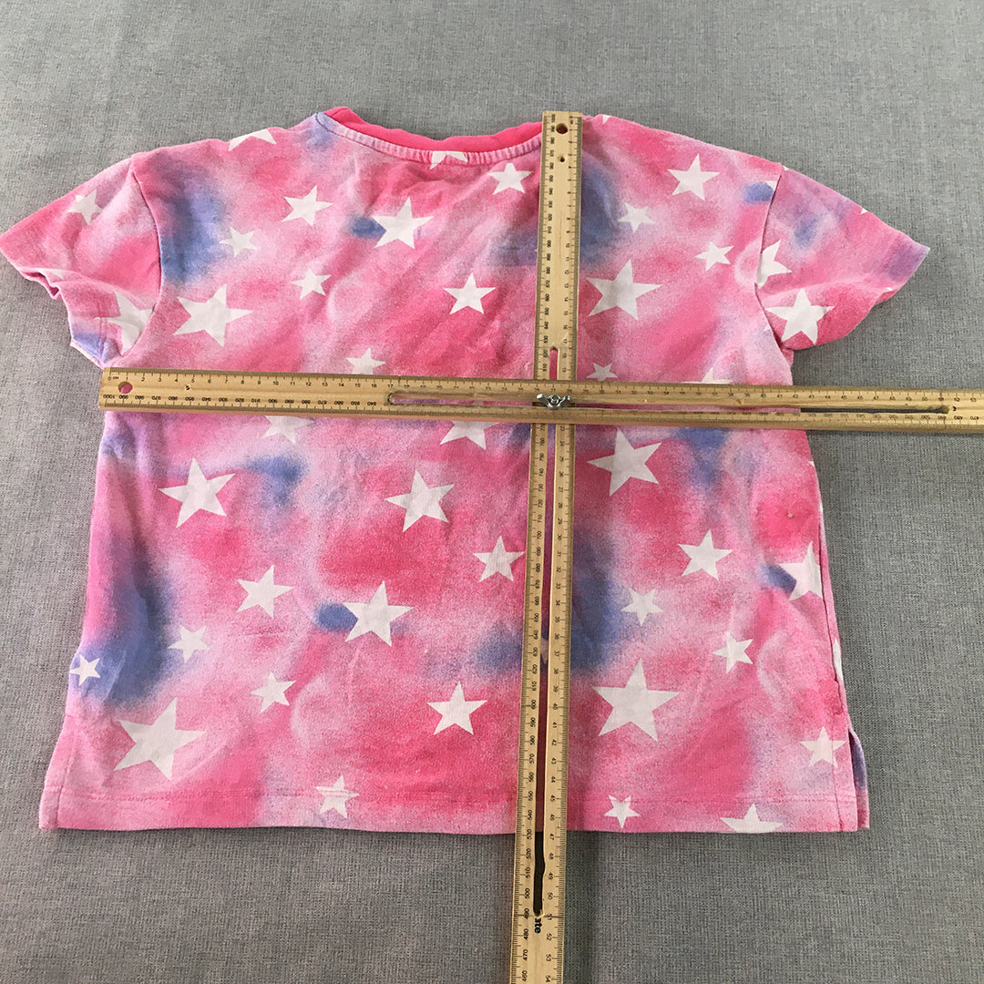 DKNY Kids Girls T-Shirt Size L (12 - 14 Years) Pink Star Logo Pattern