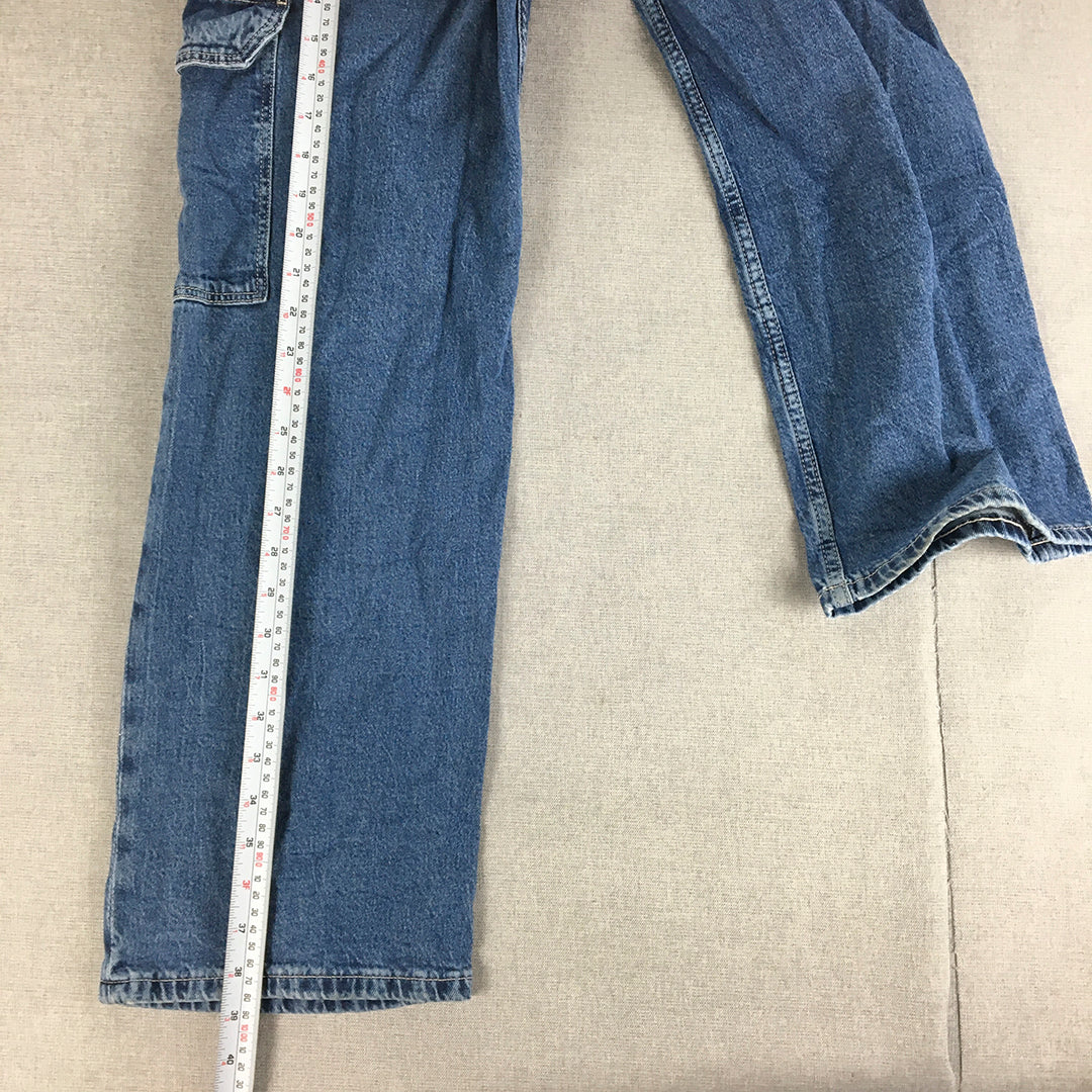 H&M Kids Girls Cargo Jeans Size 11 - 12 Years Blue Pockets Wide-Leg Denim