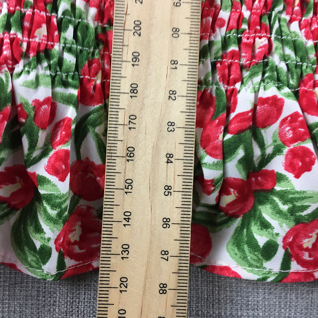 Winnie & Co Womens Dress Size 8 Red Floral Stretch Fabric Sleeveless Midi