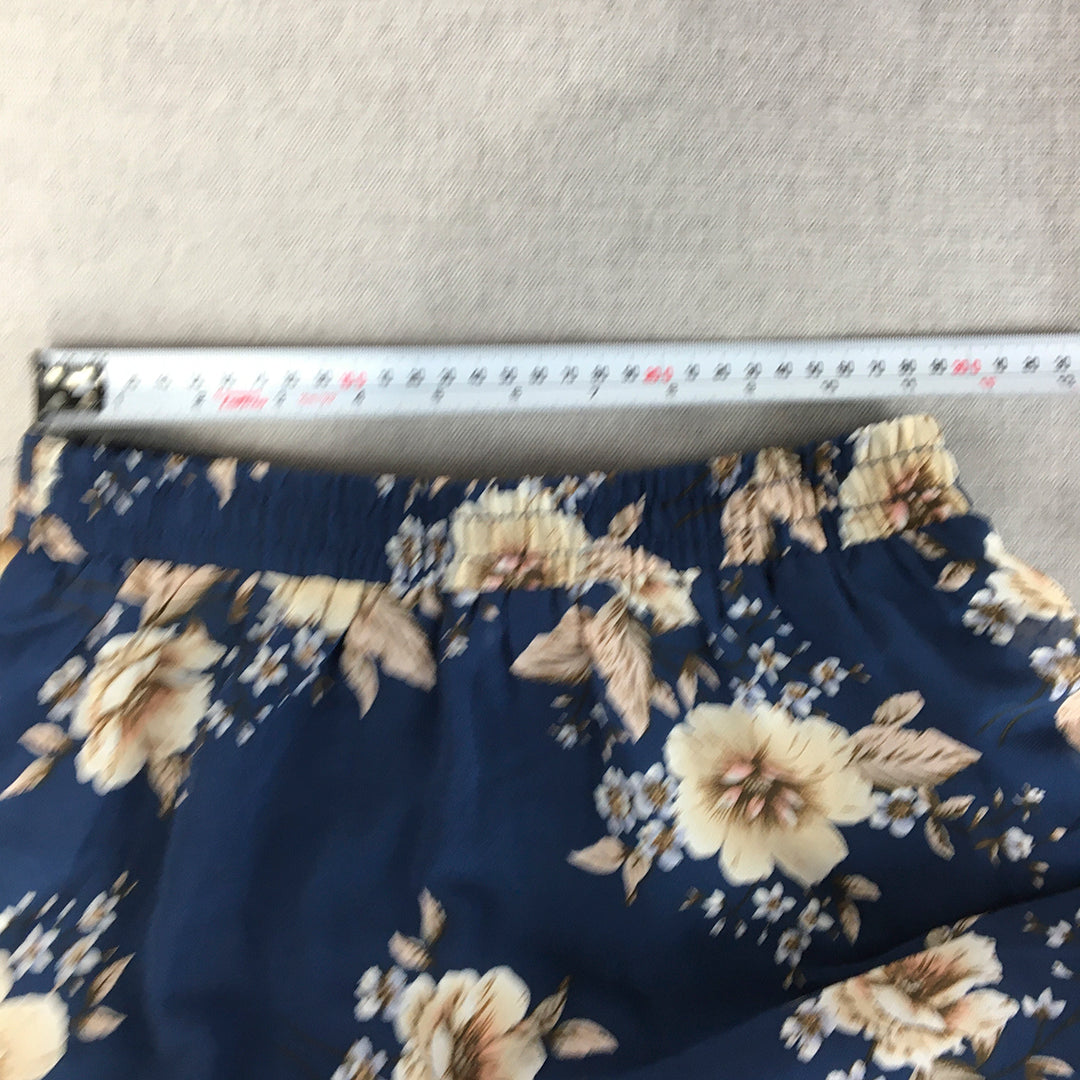 Ally Womens Maxi Skirt Size 8 Blue Floral A-Line Elastic Waist