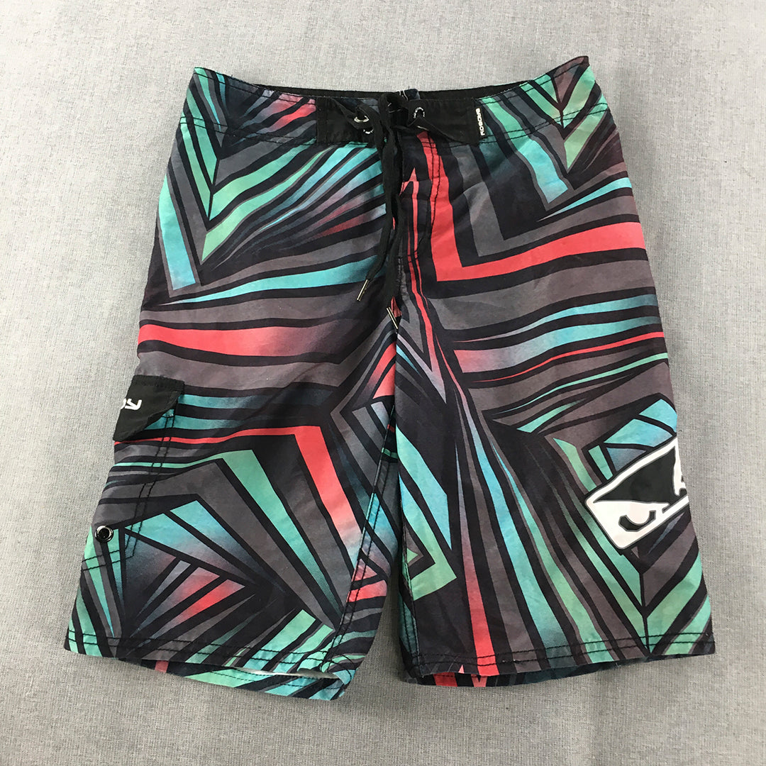 Bad Boy Kids Boys Board Shorts Size 12 Black Red Blue Striped Surf Swim Boardies