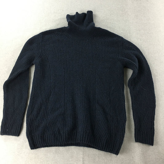 River Island Mens Wool Blend Sweater Size L Navy Blue Knit Pullover Jumper