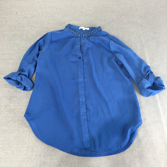 Iilkocoon Womens Top Size 12 Blue Long Sleeve Button-Up Shirt