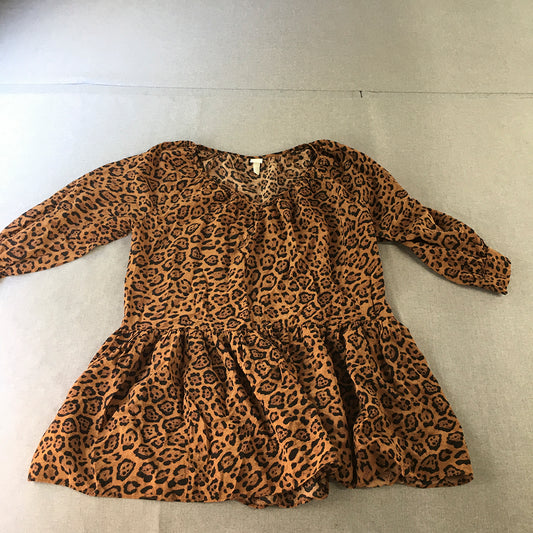 H&M Womens Mini Dress Size S Brown Cheetah Print Flare Pleated V-Neck