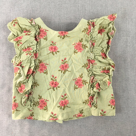 Utia Kids Girls Top Size 9 - 10 Years Green Pink Floral Sleeveless Shirt