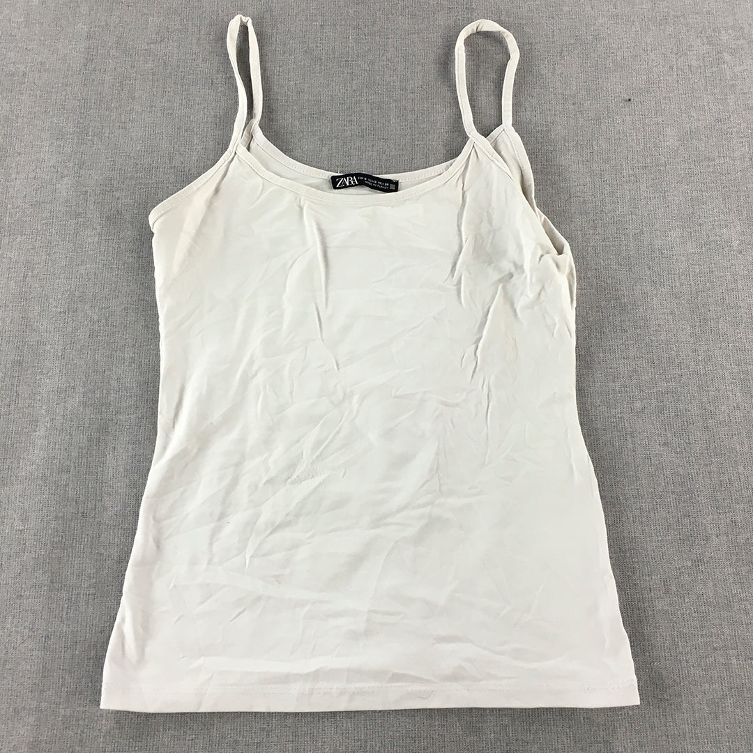 Zara Womens Cami Top Size S White Sleeveless Shirt Blouse