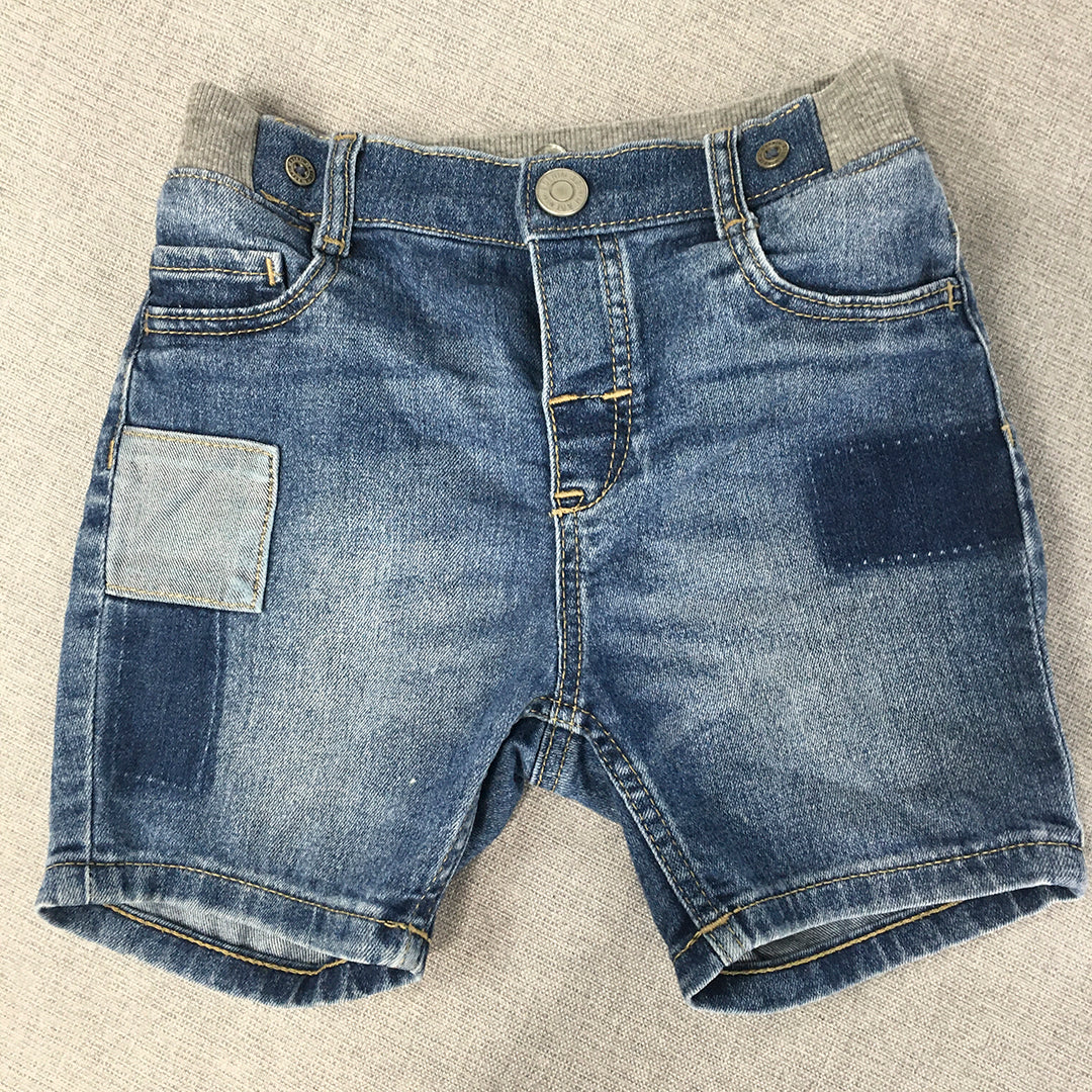 H&M Kids Boys Denim Shorts Size 2 Toddler Blue Patchwork Cut Sew Elastic Waist