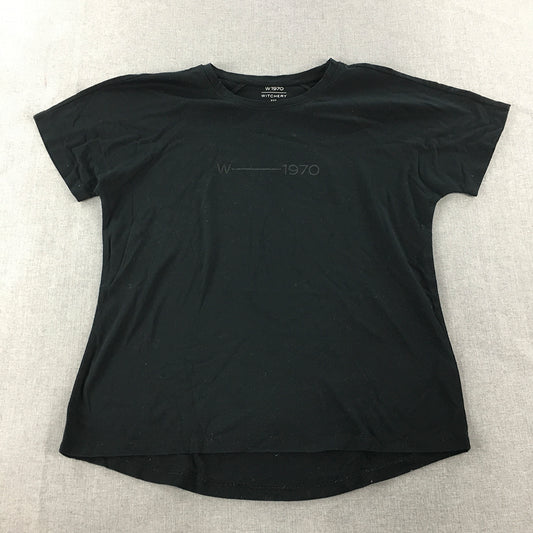 Witchery Womens T-Shirt Size XXS Black Short Sleeve Logo Crew Neck Top