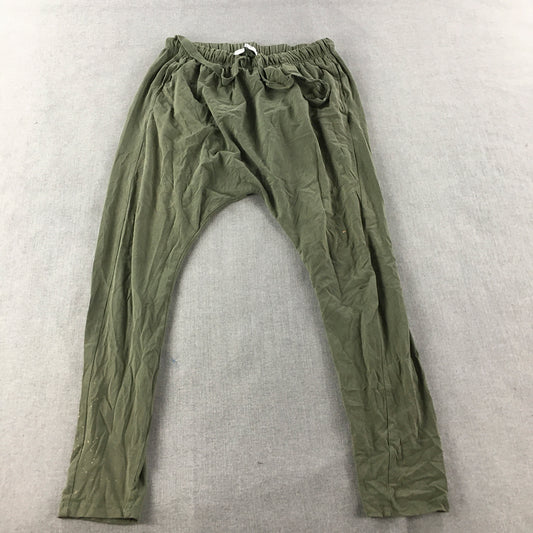 Decjuba D-Luxe Womens Jogger Pants Size S Khaki Green Elastic Waist Drawstring