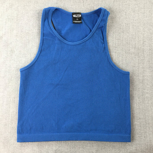 Elite Activewear Womens Tank Top Size XL Bllue Stretch Fabric Cropped Gym