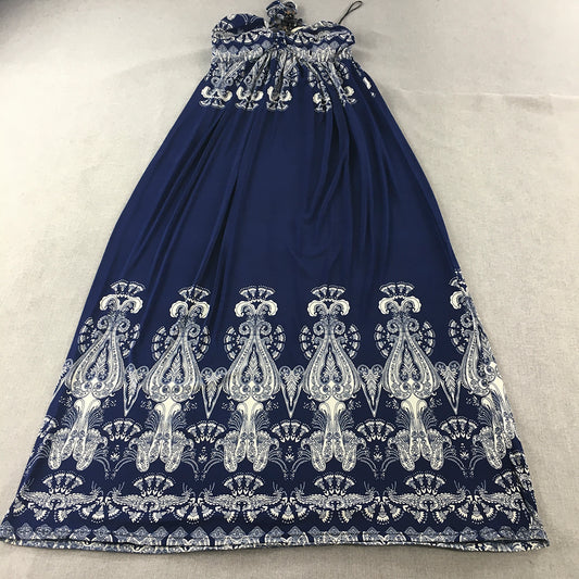 Cherry Lane Womens Dress Size M Blue White Paisley Sleeveless A-Line Midi