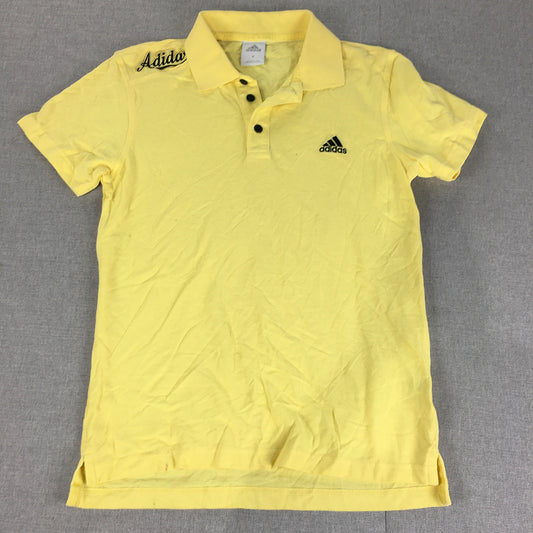 Vintage Adidas Womens Polo Shirt Size M Yellow Embroidered Logos Collared Rugby