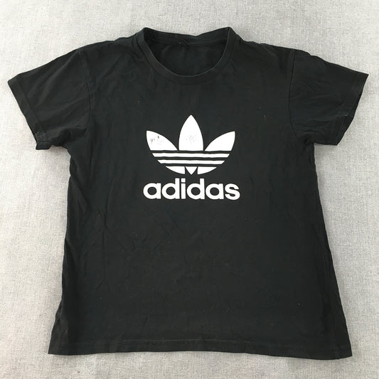 Adidas Kids Boys T-Shirt Size 10 Years Black Big Trefoil Logo Short Sleeve