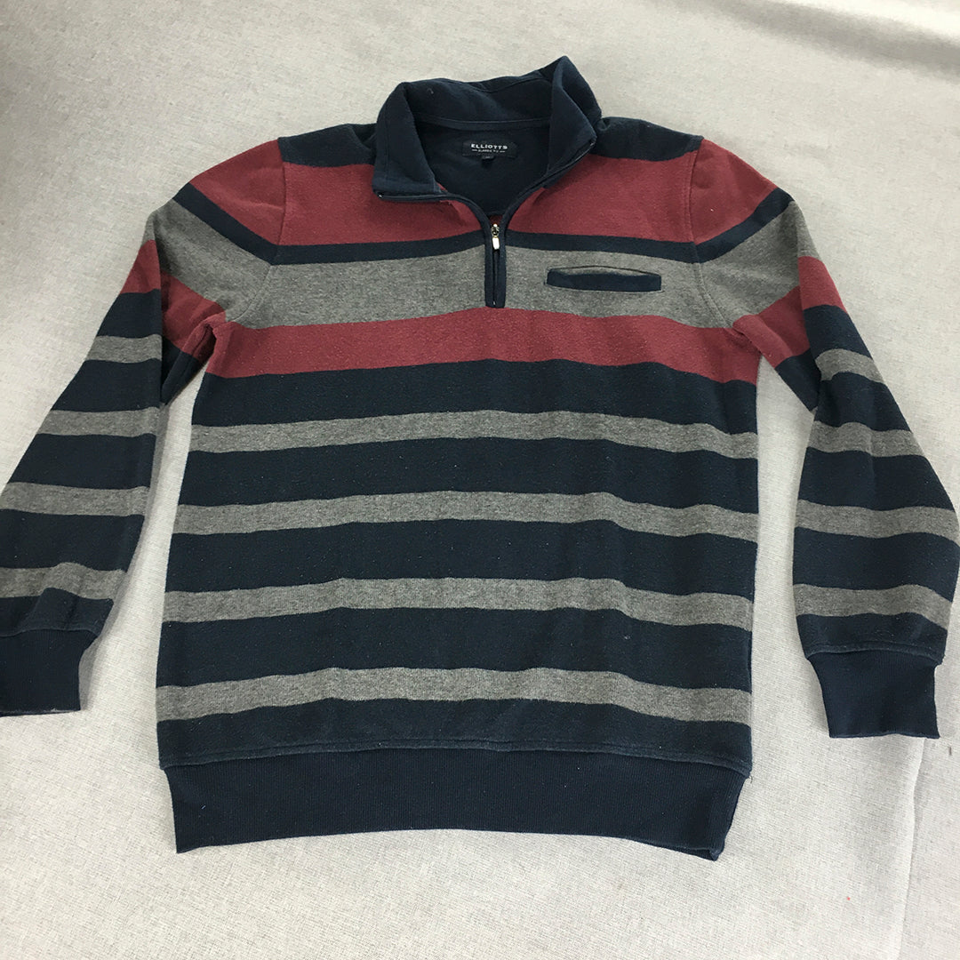 Elliots Mens Knit Sweater Size M Blue Red Striped 1/4 Zip Pullover Jumper