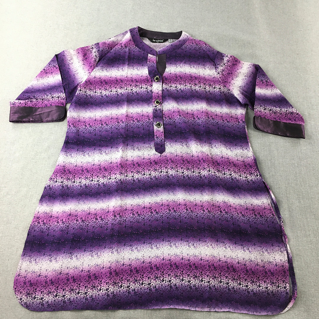 In Look Womens Shirt Dress Size 3XL (AU 14 - 16) Purple Striped Tunic Mini