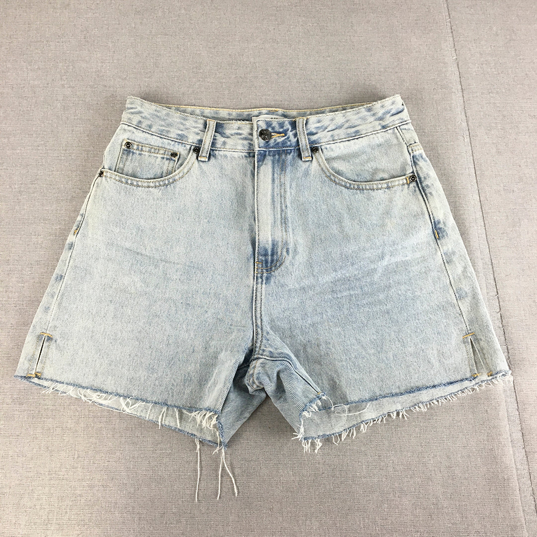 Atmos & Here Womens Denim Shorts Size 10 Blue Light Wash Raw Hem