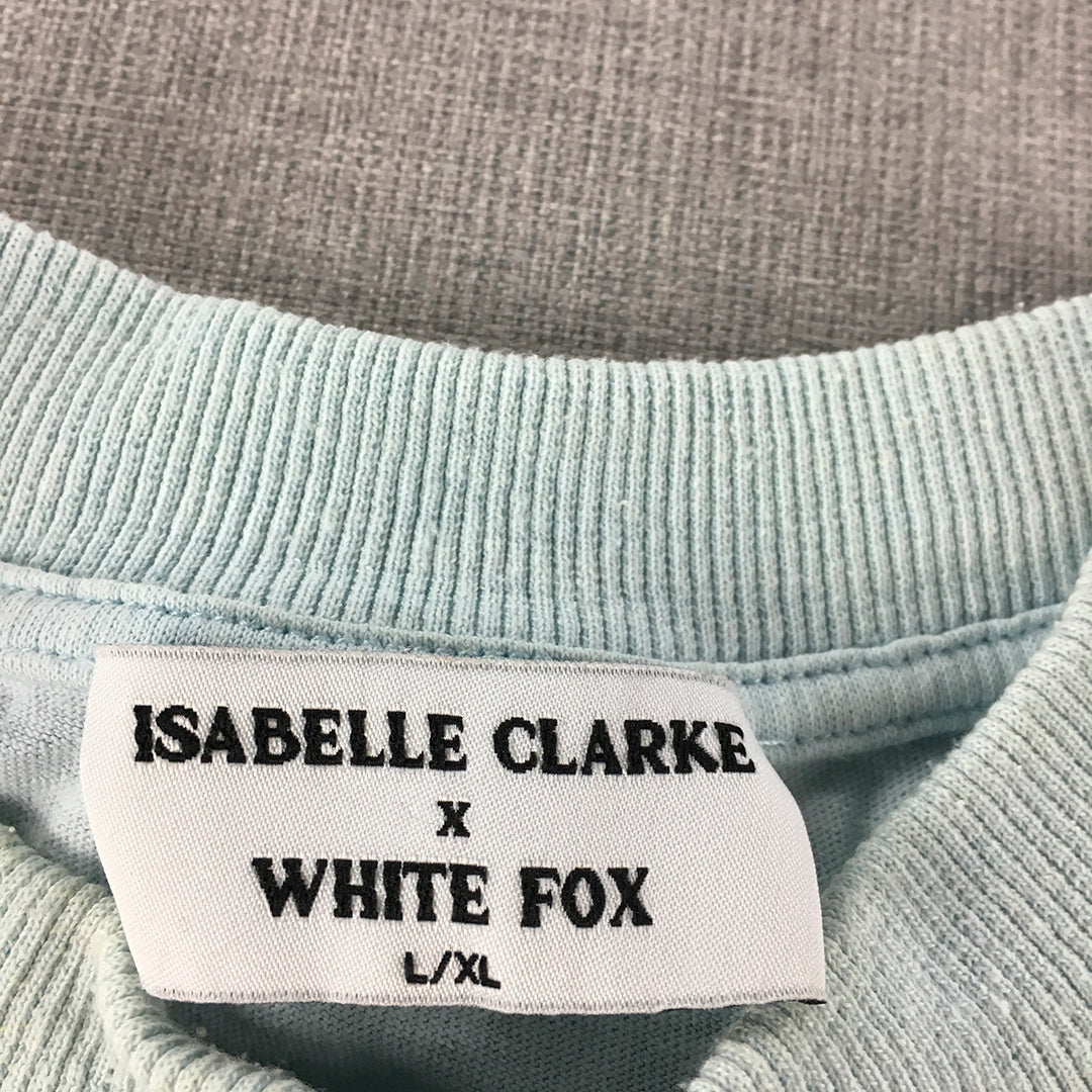 Isabelle Clarke x White Fox Womens T-Shirt Size L/XL Blue Oversized Short Sleeve