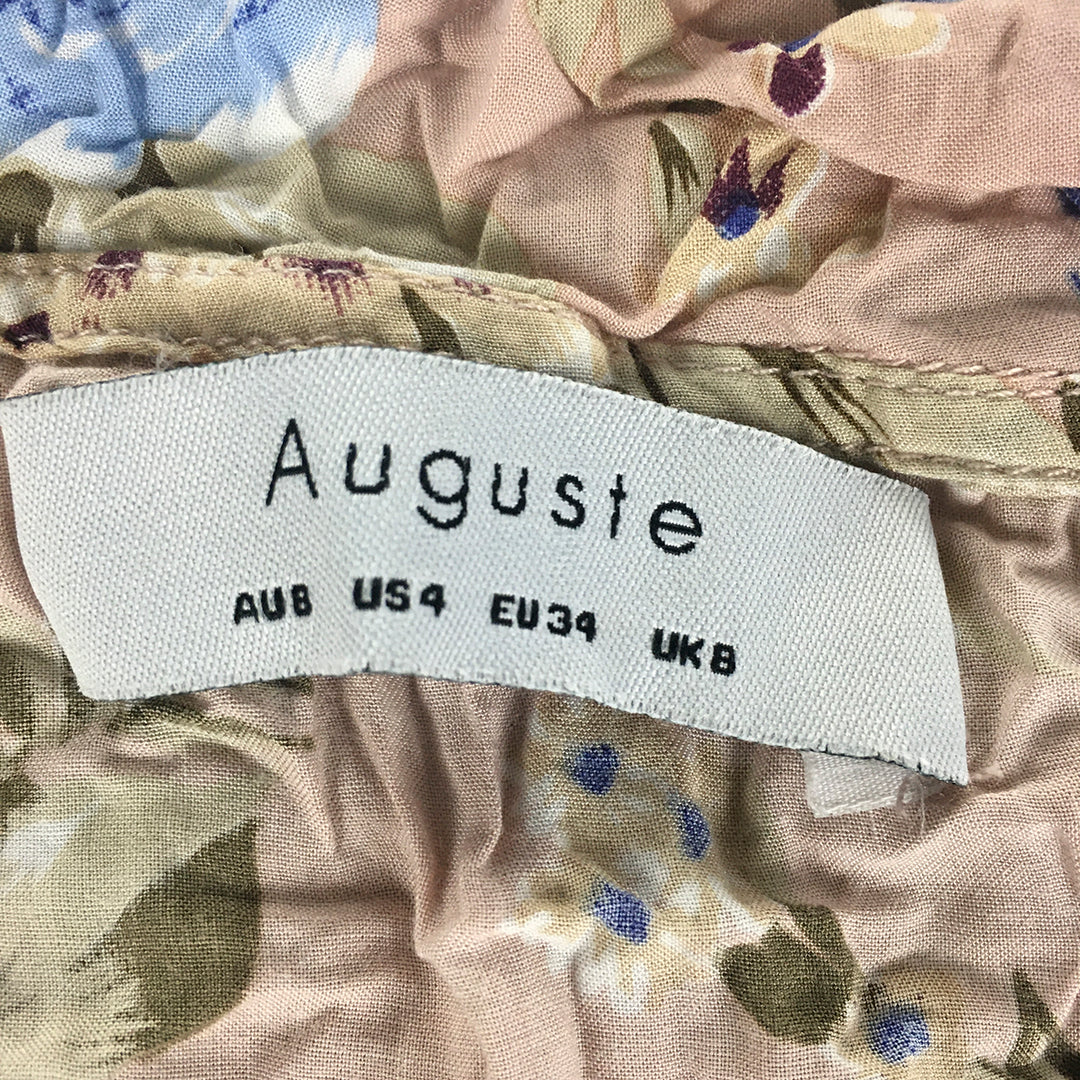 Auguste Womens Mini Dress Size 8 Pink Blue Button Up Floral Short Sleeve