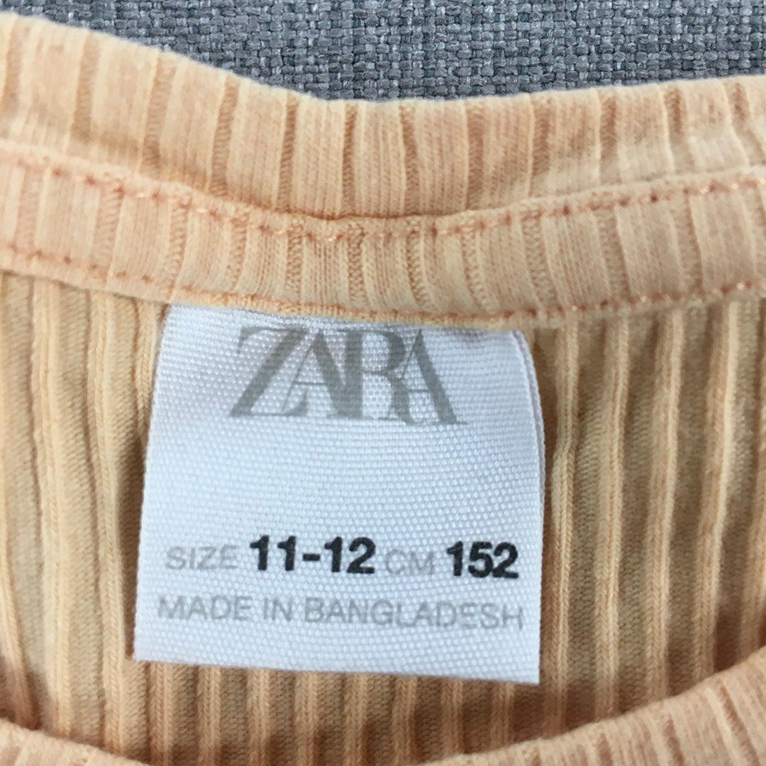 Zara Kids Girls T-Shirt Size 11 - 12 Years Peach Pink Short Sleeve Stretch Knit